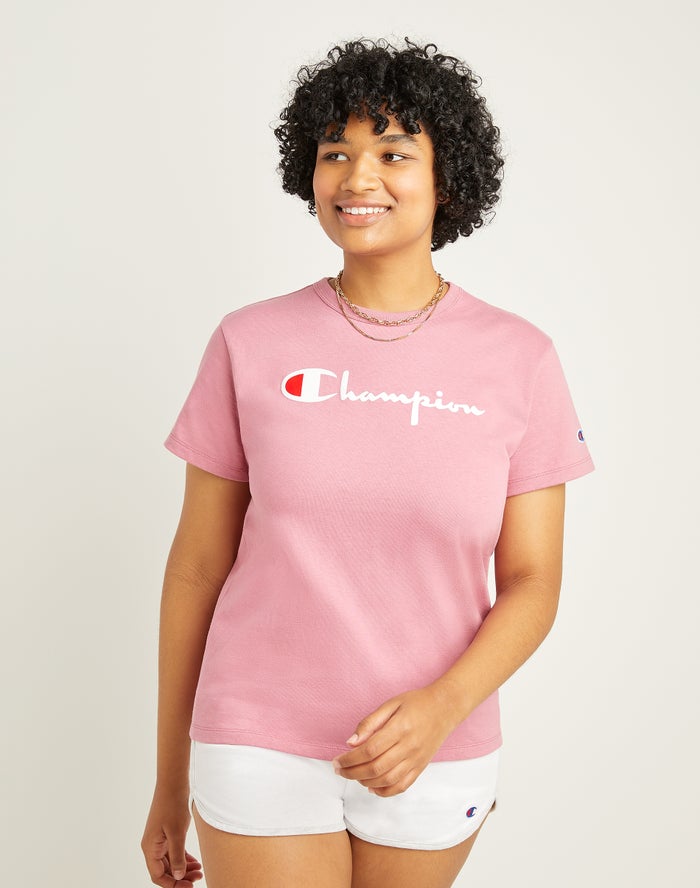 Champion Womens T-Shirt NZ - Heritage Pink ( 0819-IYHGF )